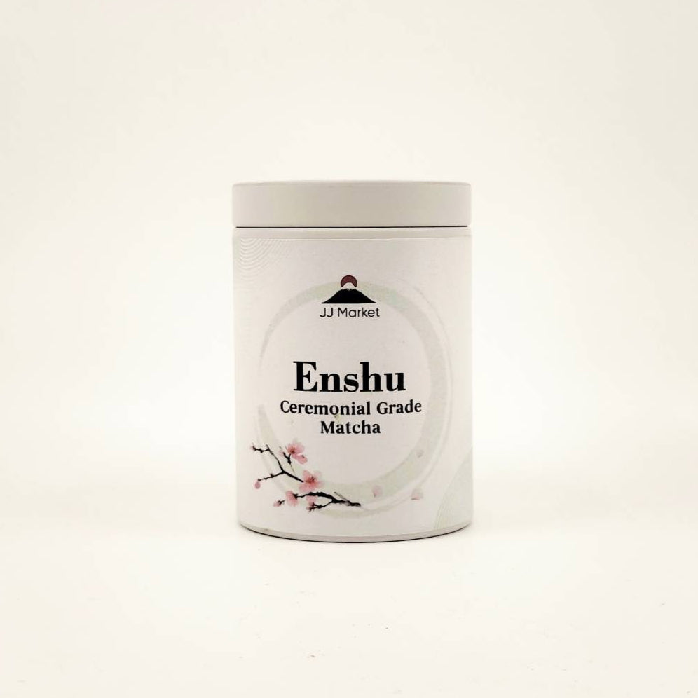 Enshu Ceremonial Grade Matcha container on a white background