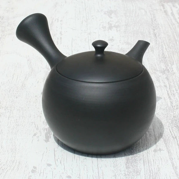 Black Clay Round Kyusu Teapot with Ceramic Strainer (Tokoname ware) - JJ Market