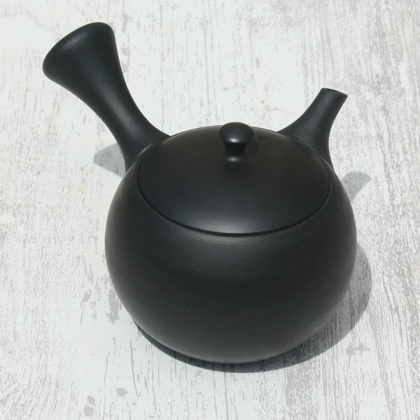 Black Clay Round Kyusu Teapot with Ceramic Strainer (Tokoname ware) - JJ Market