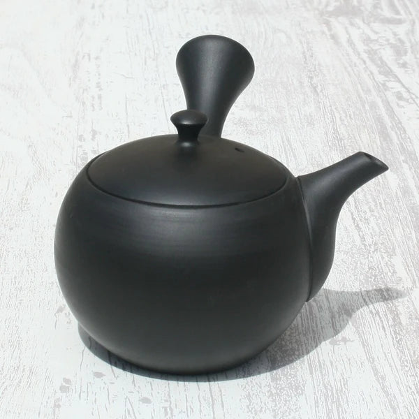 Black Clay Round Kyusu Teapot with Ceramic Strainer (Tokoname ware) - JJ Market