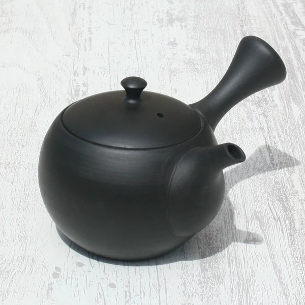 Black Clay Round Kyusu Teapot with Ceramic Strainer (Tokoname ware) - JJ Market