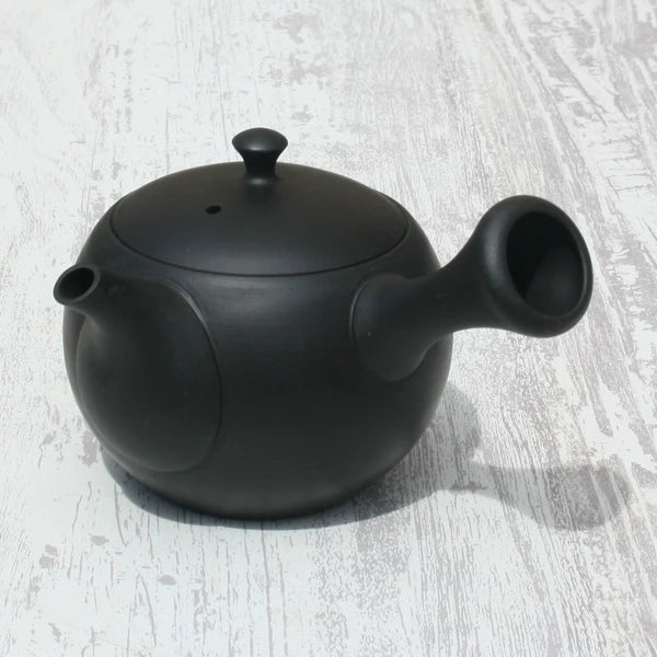 Black Clay Round Kyusu Teapot with Ceramic Strainer (Tokoname ware) - JJ Market