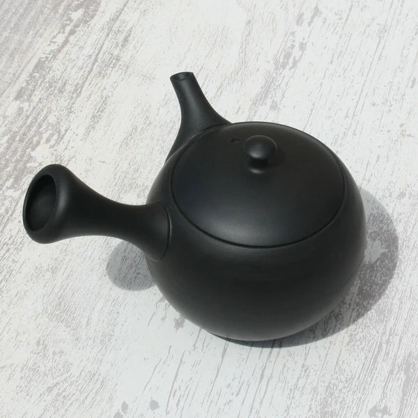 Black Clay Round Kyusu Teapot with Ceramic Strainer (Tokoname ware) - JJ Market