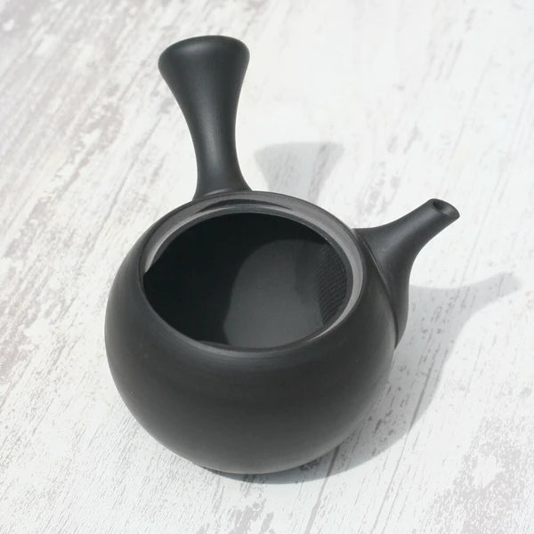 Black Clay Round Kyusu Teapot with Ceramic Strainer (Tokoname ware) - JJ Market