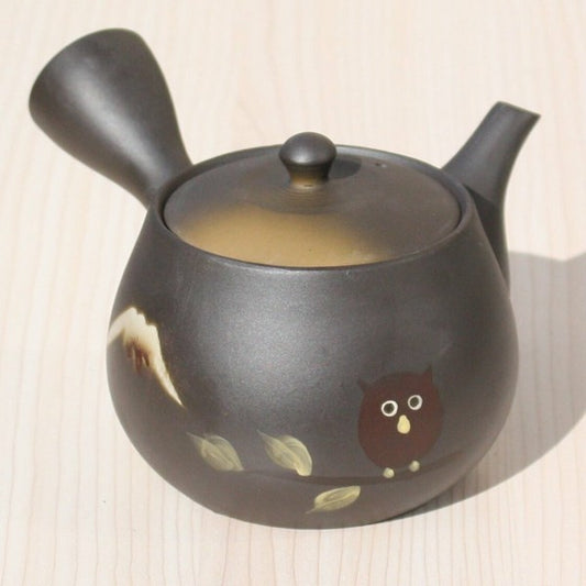 Kyusu Teapot Fuji Owl with Stainless Strainer (Tokoname ware) - JJ Market