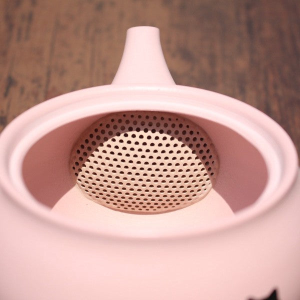 Kyusu Teapot Pink Round Cat Silhouette (Tokoname ware) - JJ Market