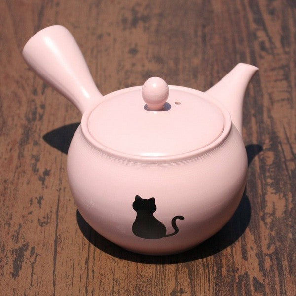 Kyusu Teapot Pink Round Cat Silhouette (Tokoname ware) - JJ Market