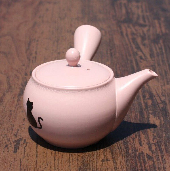 Kyusu Teapot Pink Round Cat Silhouette (Tokoname ware) - JJ Market