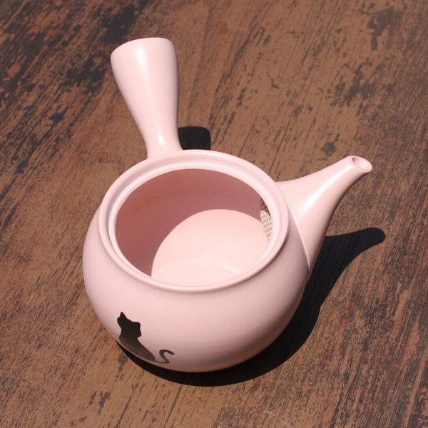 Kyusu Teapot Pink Round Cat Silhouette (Tokoname ware) - JJ Market