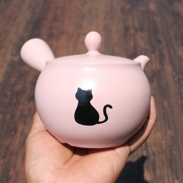 Kyusu Teapot Pink Round Cat Silhouette (Tokoname ware) - JJ Market