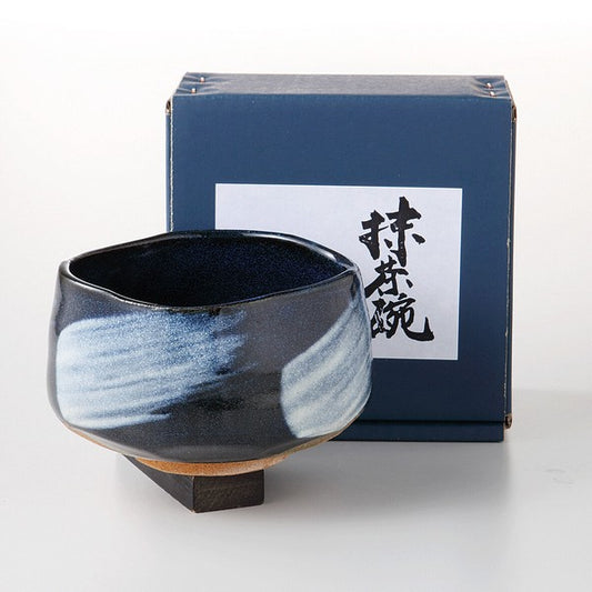 Matcha Bowl Blue-Glazed White-Brushstroke (Mino Ware) - JJ Market