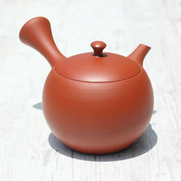 Red Clay Round Kyusu Teapot with Ceramic Strainer (Tokoname ware) - JJ Market