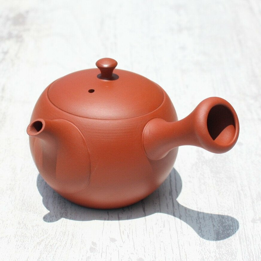 Red Clay Round Kyusu Teapot with Ceramic Strainer (Tokoname ware) - JJ Market