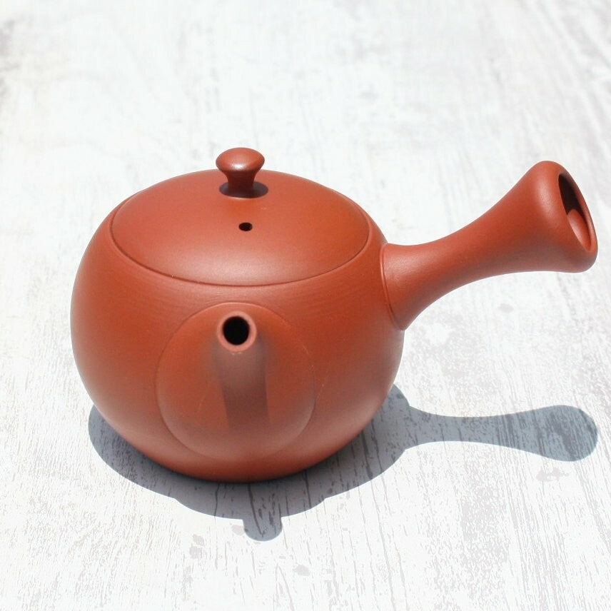 Red Clay Round Kyusu Teapot with Ceramic Strainer (Tokoname ware) - JJ Market