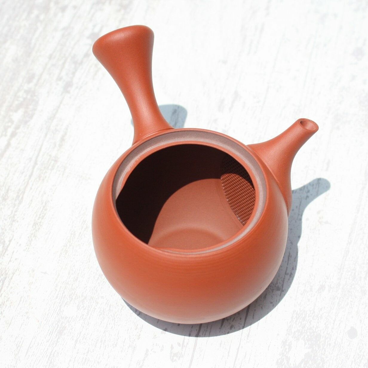 Red Clay Round Kyusu Teapot with Ceramic Strainer (Tokoname ware) - JJ Market